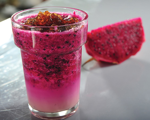 Meal replacement shake paired with dragon fruit mixed in.